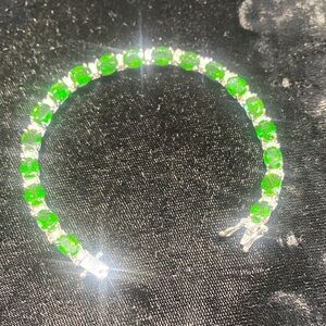 Elegant Green Gemstone Bracelet stainless steel with combination of 925 silver